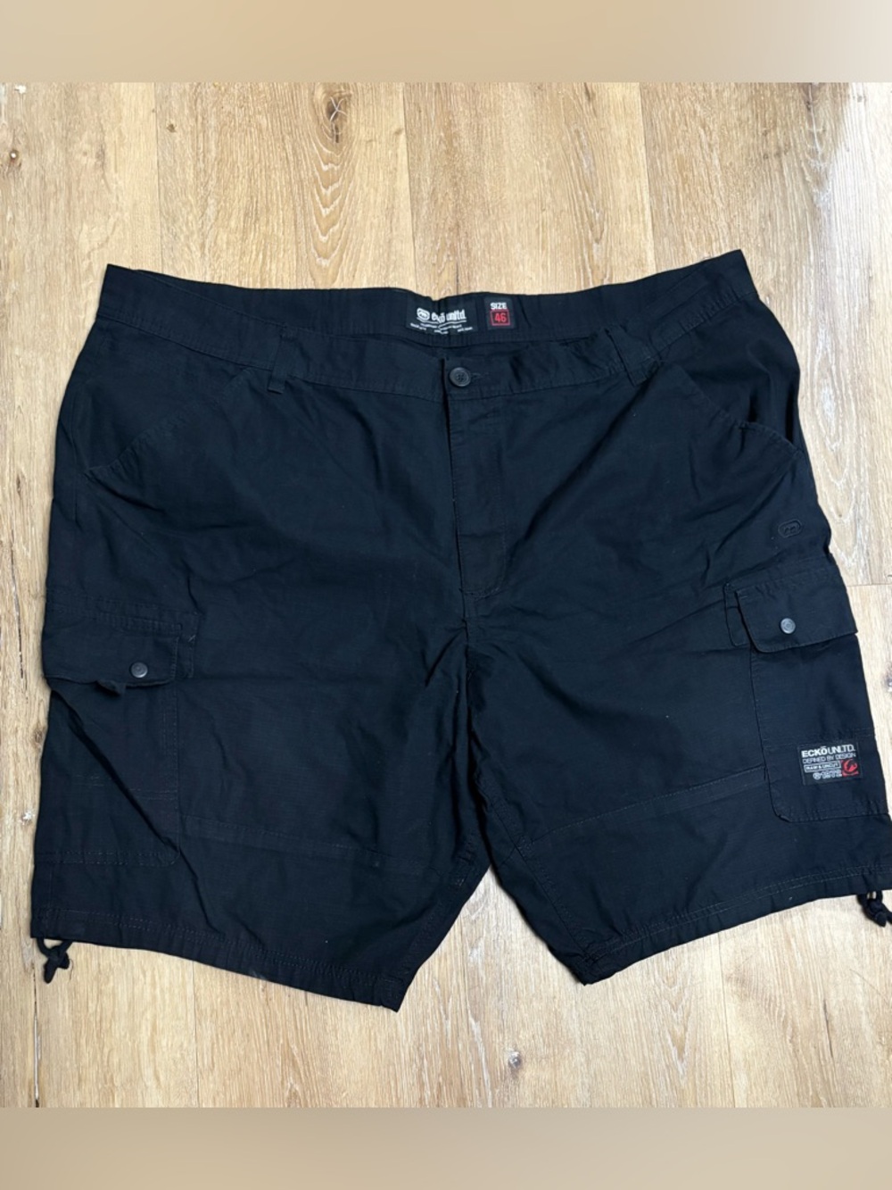 90s Ecko UnItd. Men's Black Ripstop Cargo Shorts Size 46 Utility Pockets, Grunge